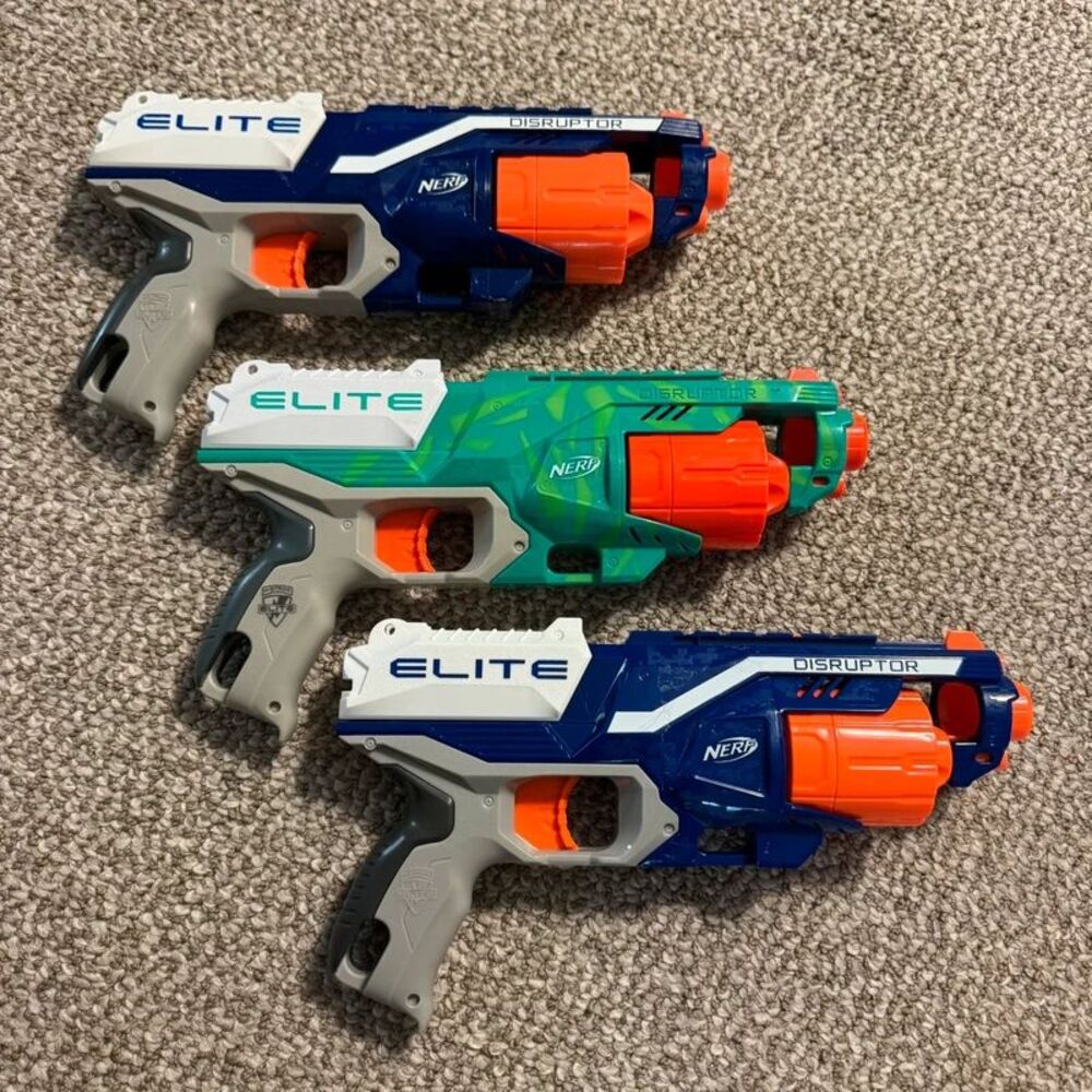 Bundle of 3 Nerf Elite Disruptor Blasters + Scope + Ziplock Bag of Darts